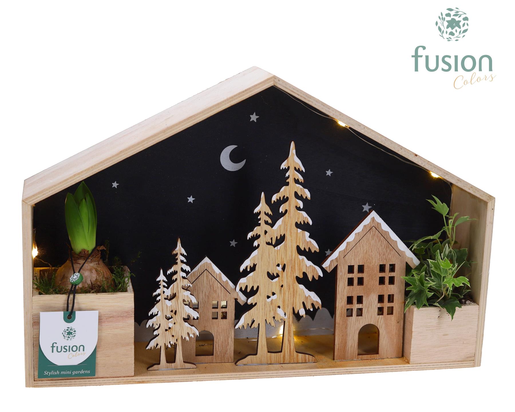 Picture of X-Mas arrangement Wooden Housee LED Hyacint FC-23.1240FDH P40 25CM