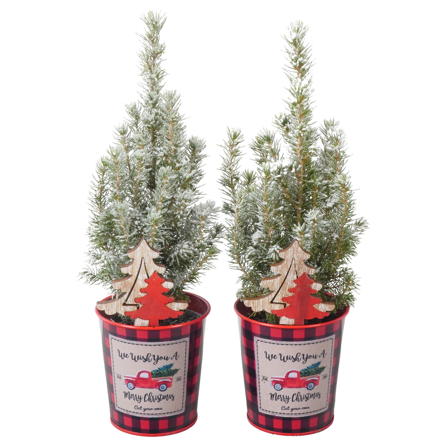 Picture of PTK24375 Picea Conica Perfecta with snow in zinc pot decoration P9 30CM